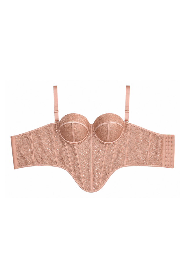 Pudra Nude Payetli Balenli Büstiyer (Transparan Olmayan)